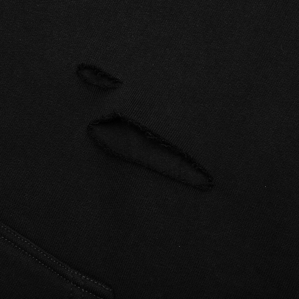 Fleece Hoodie Destroyed Effect Faded Black