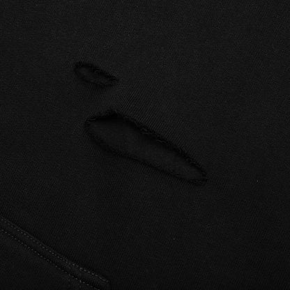 Fleece Hoodie Destroyed Effect Faded Black