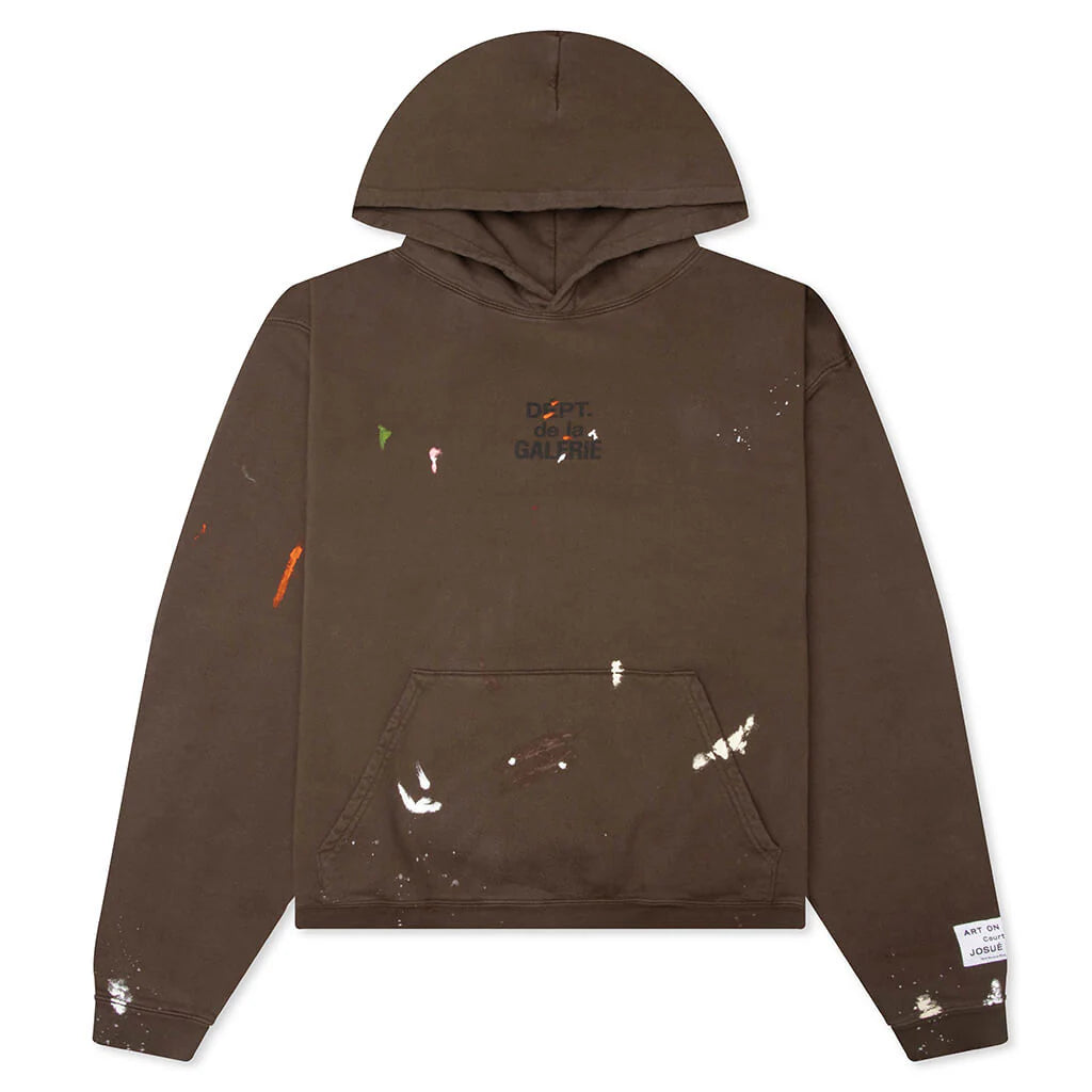 French Logo Painted Hoodie Sepia