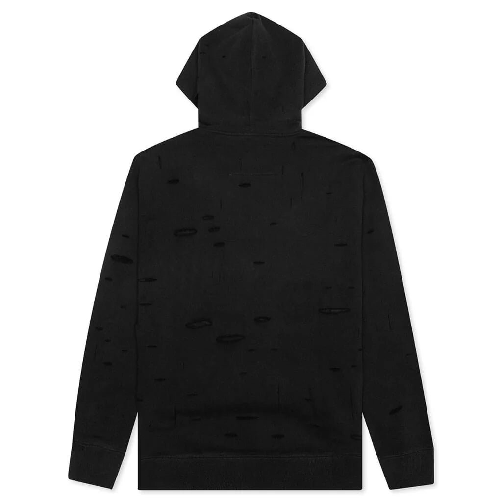 Fleece Hoodie Destroyed Effect Faded Black