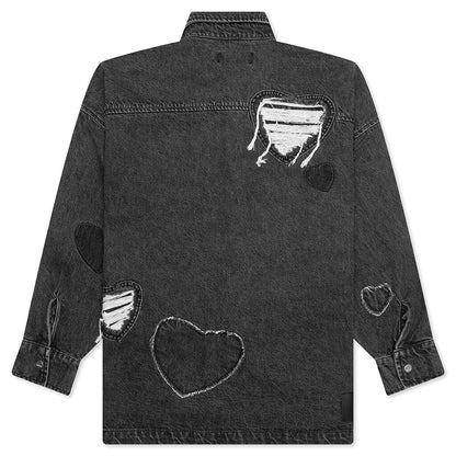 Heart Patchwork L S Shirt Heart Charcoal Wash