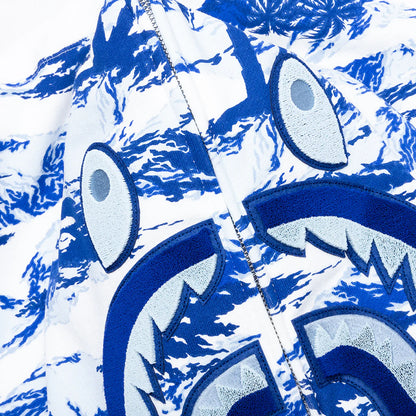 Palm Tree Camo Relaxed Fit Shark Full Zip Hoodie Blue