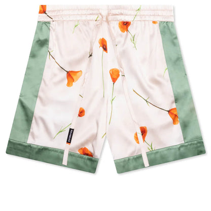 Color Block Silk Shorts Poppy Ivory