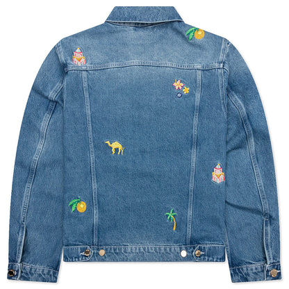 Stone Wash Denim Embroidered Motif Jacket Stone Wash