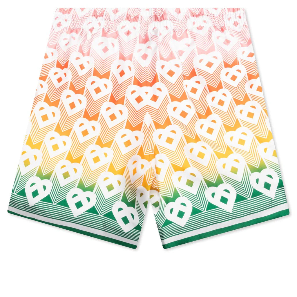 Unisex Silk Shorts With Drawstrings Heart Monogram Gradient