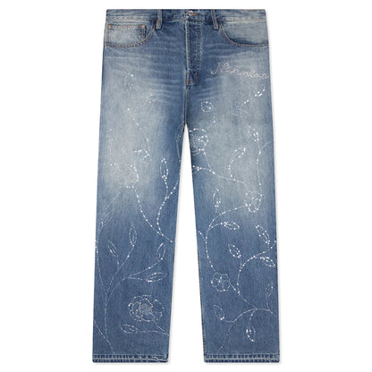 Beaded Wide Jeans Dark Wash