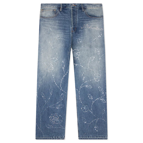 Beaded Wide Jeans Dark Wash