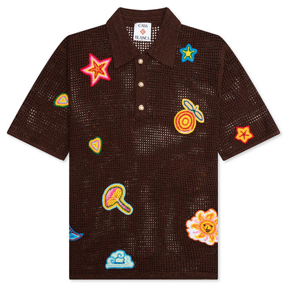 Crochet Polo with Patches Brown