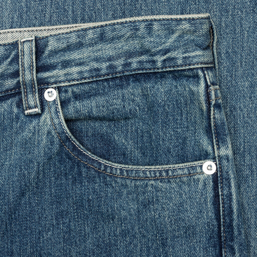 Washed and Bleached Raw Denim Trousers Blue