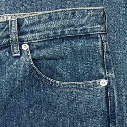 Washed and Bleached Raw Denim Trousers Blue