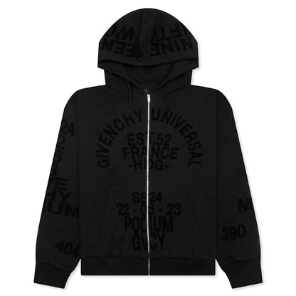 Boxy Fit Hoodie With Zip And Pocket Base Black