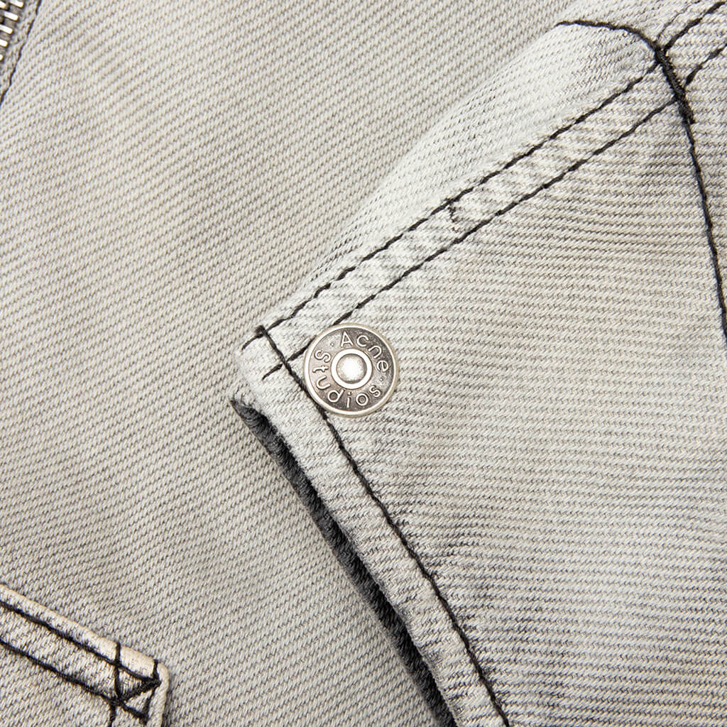 Faded Denim Bomber Jacket White Black