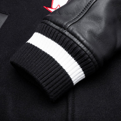 Wiz Dices Lea Wool Varsity Jacket Black White