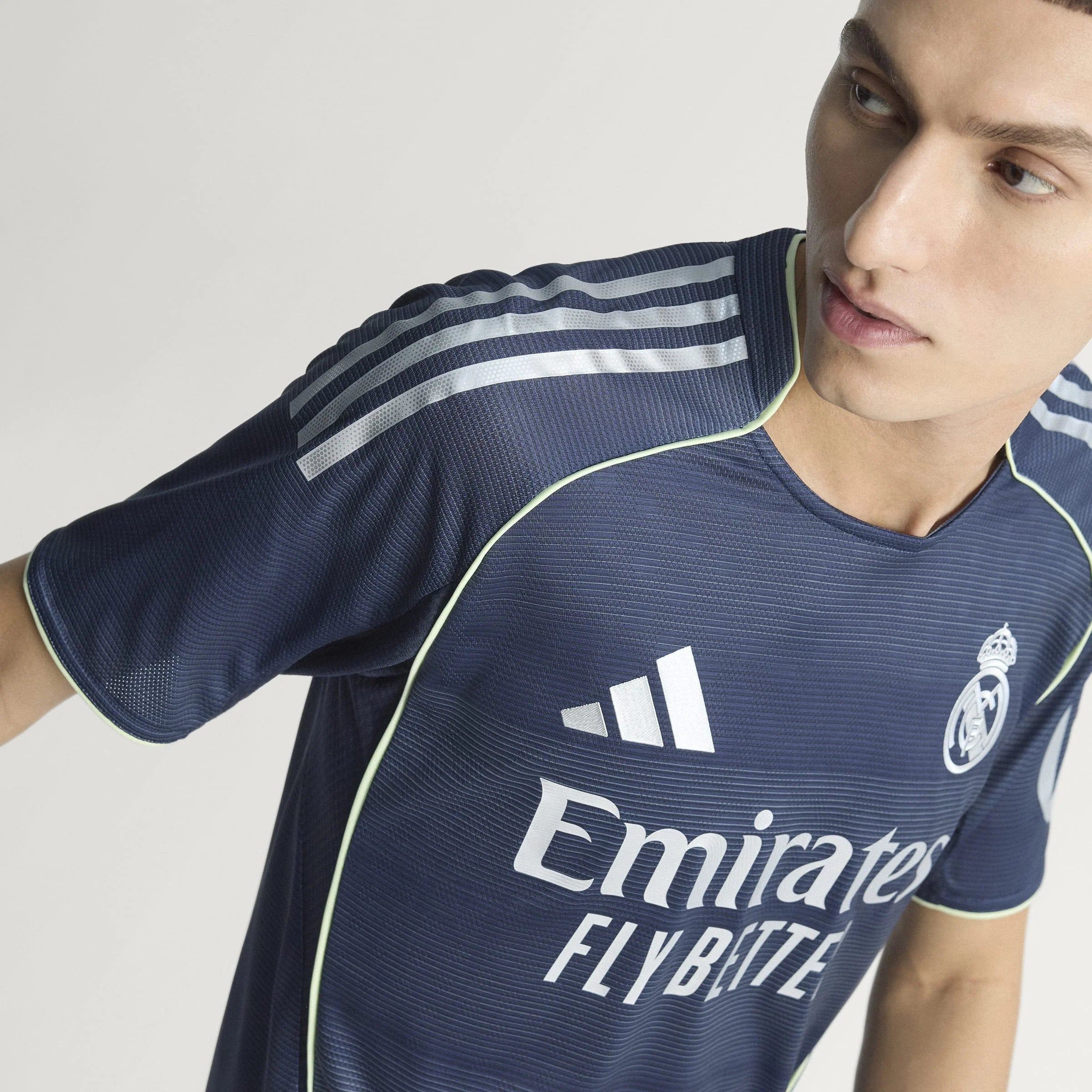 adidas Real Madrid Mens Away Authentic Soccer Jersey 25 26 Blue