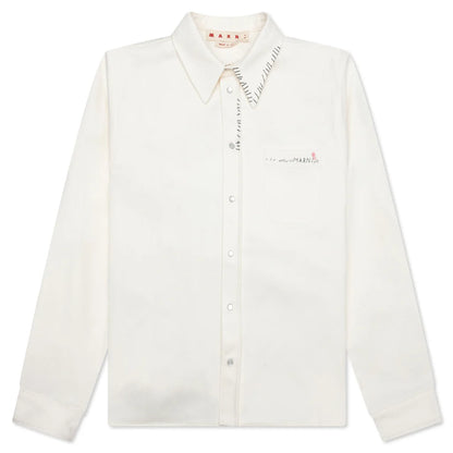 White Drill Shirt With Mending Lily White