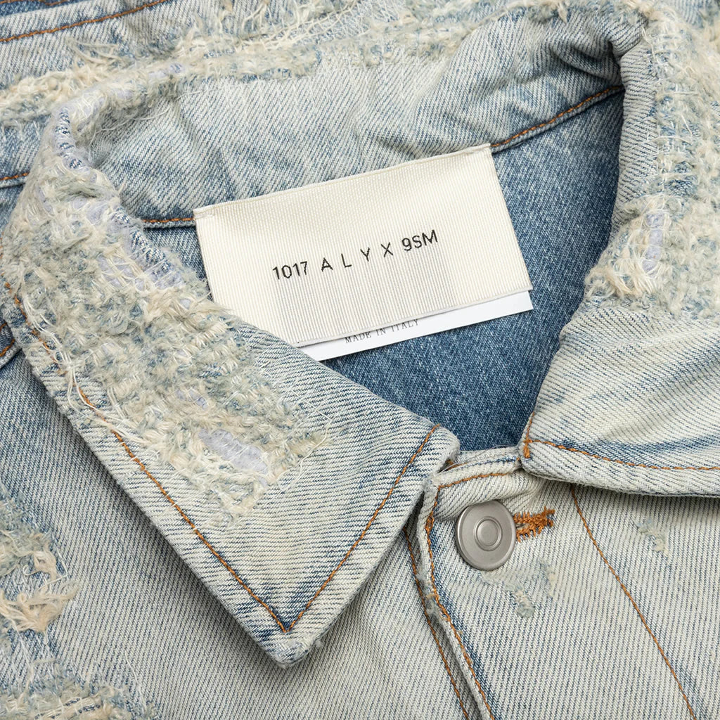 Destroyed Denim Jacket Tan Denim Blue