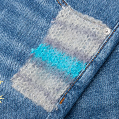 Blue Organic Denim With Mohair Patches Iris Blue