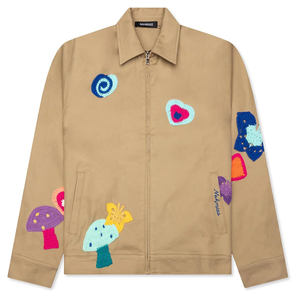 Crochet Patch Worker Jacket Sand