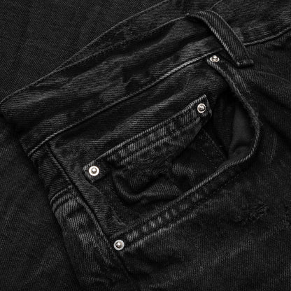 Varsity Eagle Logo Straight Jean Faded Black