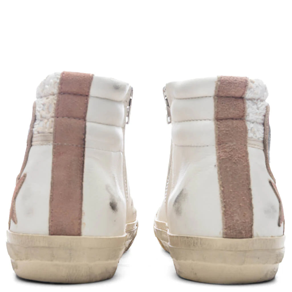 Womens Slide Suede Sneaker White Beige Silver