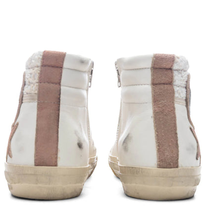 Womens Slide Suede Sneaker White Beige Silver
