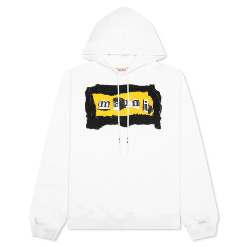 Painted On Collage Yellow Logo Hoodie Lily White