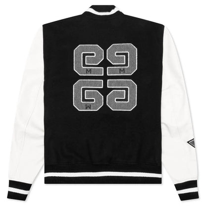 Varsity Bomber Jacket w Patches Black White