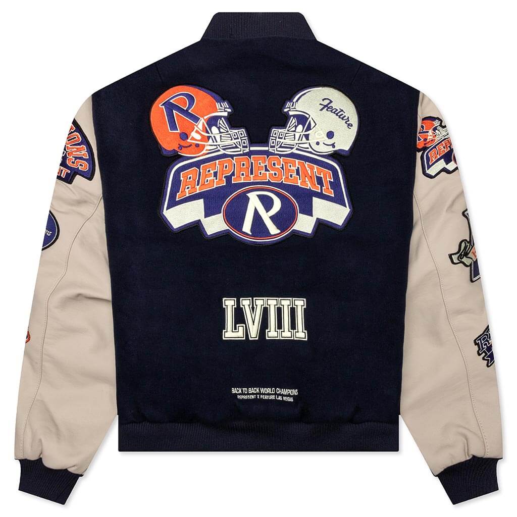 Feature x Represent Champions Varsity Jacket Midnight Navy
