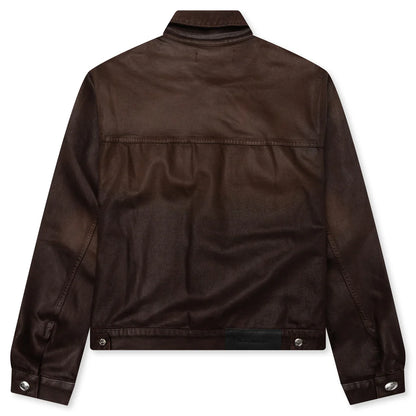 Waxed Denim Trucker Jacket Brown Wash