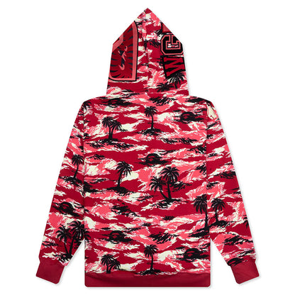 Palm Tree Camo Relaxed Fit Shark Full Zip Hoodie Red