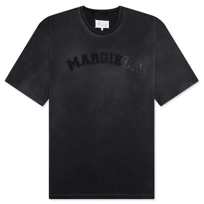 Distressed College Logo T Shirt Washed Black