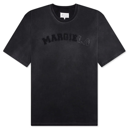 Distressed College Logo T Shirt Washed Black