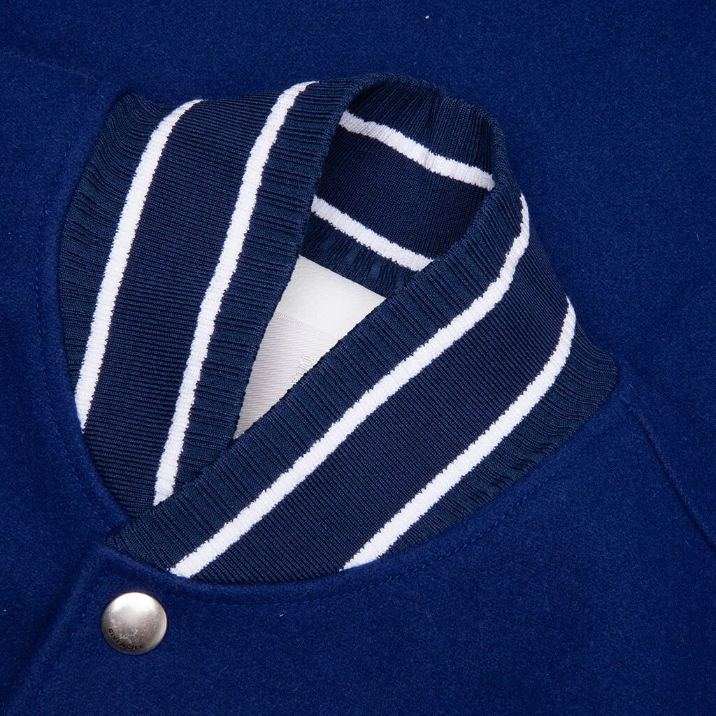 Big Varsity Bomber in Wool and Leather Blue White