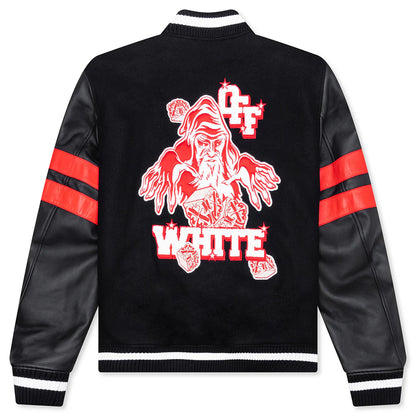 Wiz Dices Lea Wool Varsity Jacket Black White