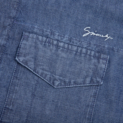 Logo Embroidered Short Sleeve Shirt Denim Blue