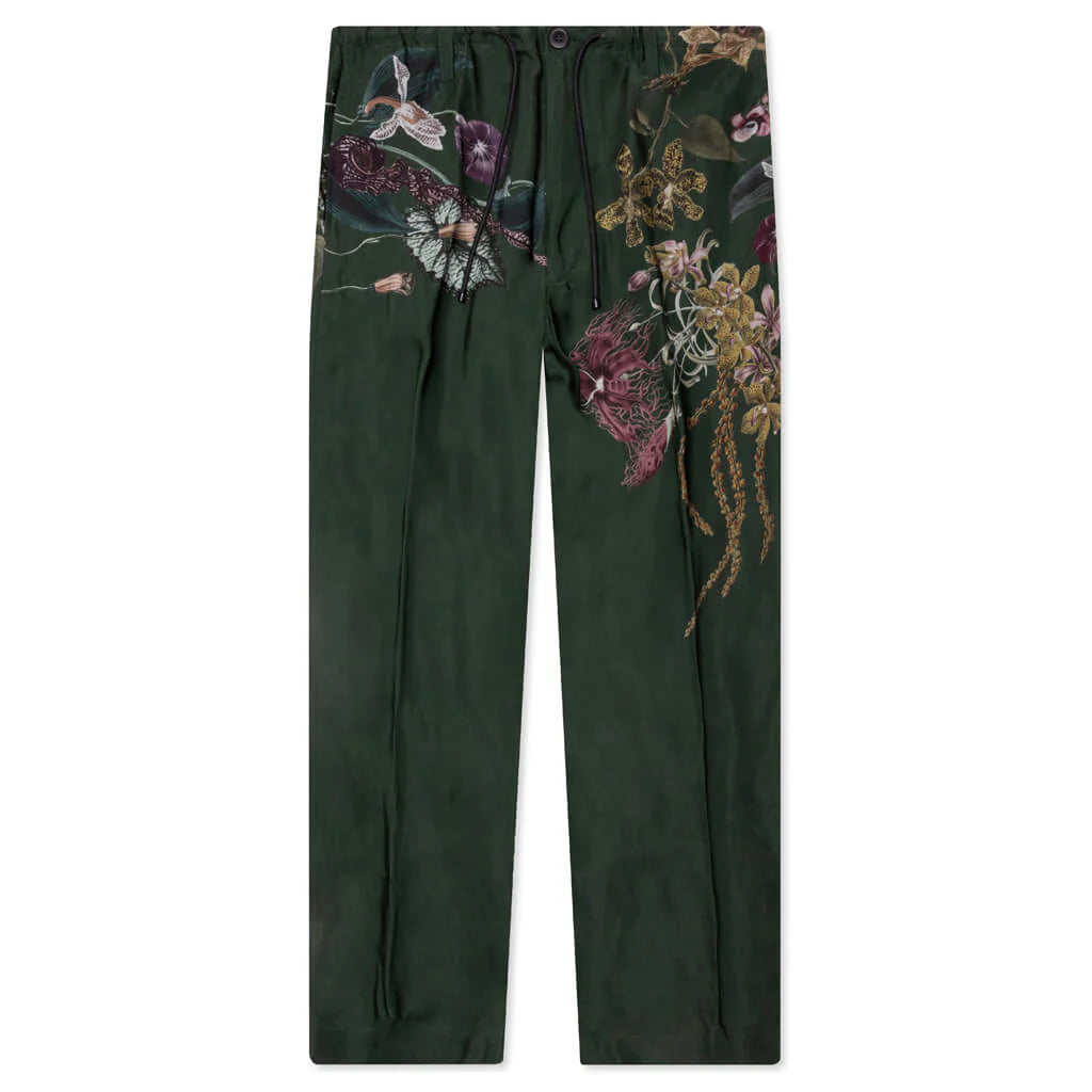 Green Pleat Front Trousers With Floral Pattern 7092 MW Bot