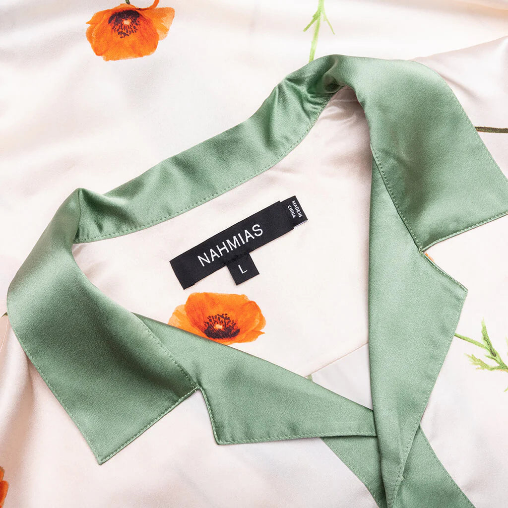 Color Block S S Silk Shirt Poppy Ivory