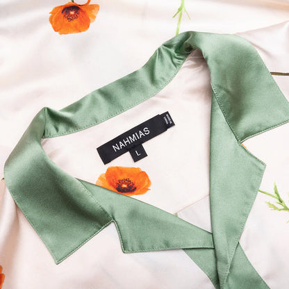 Color Block S S Silk Shirt Poppy Ivory