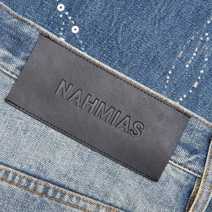 Beaded Wide Jeans Dark Wash