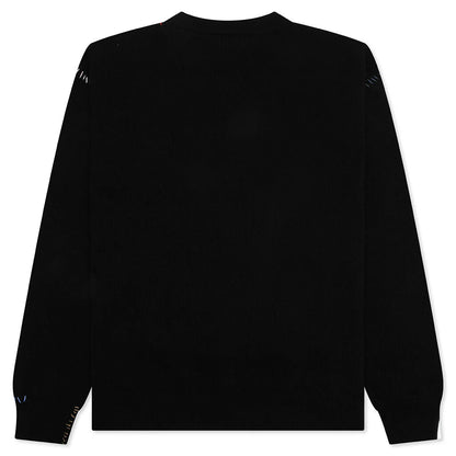 Wool Patch Mending Roundneck Sweater Black