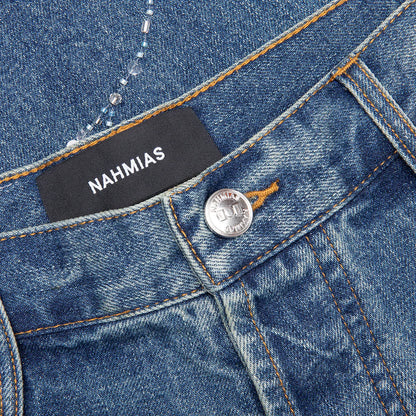 Beaded Wide Jeans Dark Wash