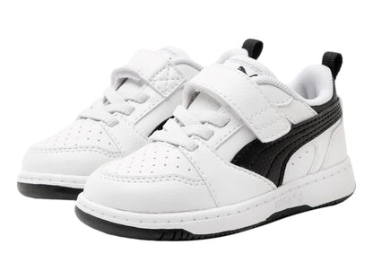 Tenis PUMA Rebound V6 Lo Blanco y Negro para Niño