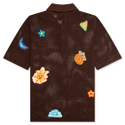 Crochet Polo with Patches Brown