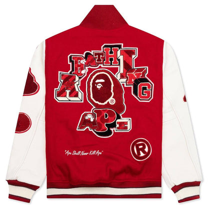 Bape Multi Motif Varsity Jacket Red