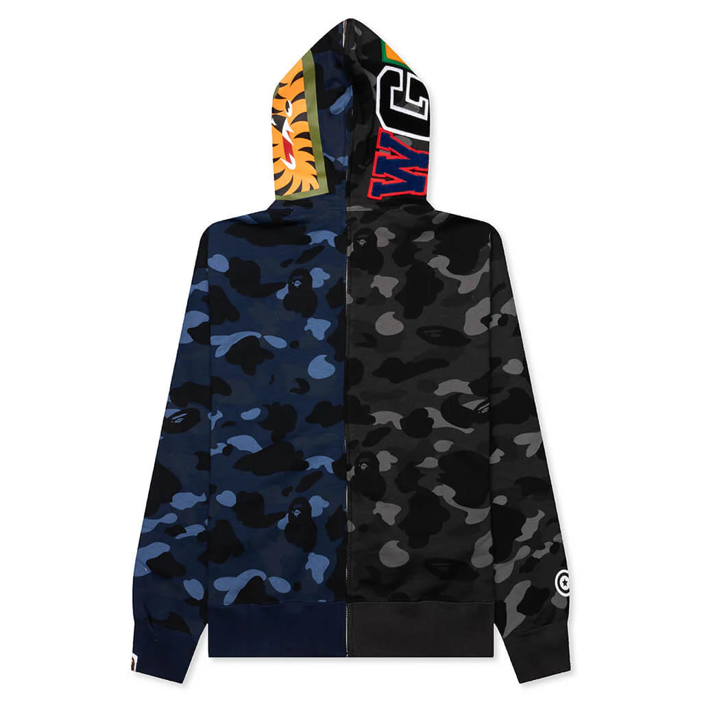 Color Camo Separate Shark Full Zip Hoodie Black Navy