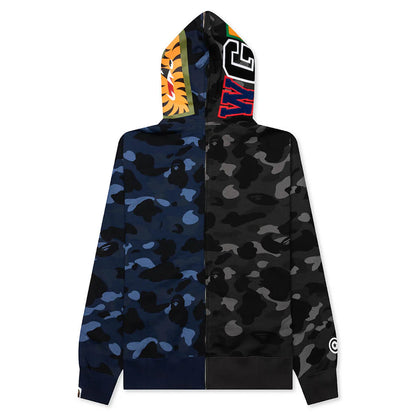 Color Camo Separate Shark Full Zip Hoodie Black Navy