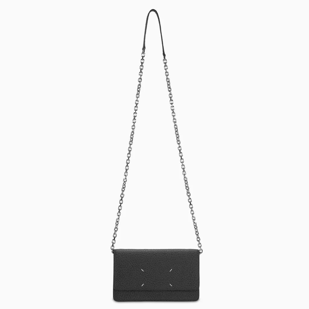Leather Wallet on Chain Medium Black