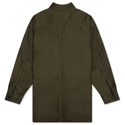 Padded Cotton Satin Shirt Military Green
