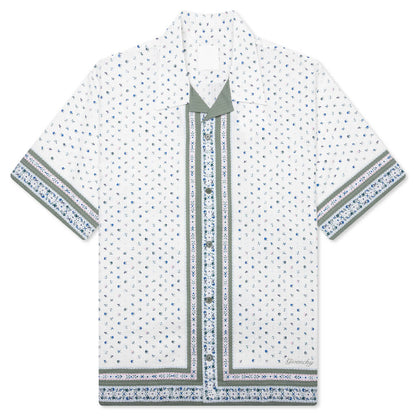 Floral Print Boxy Fit Shirt in Cotton Seersucker Cream Green