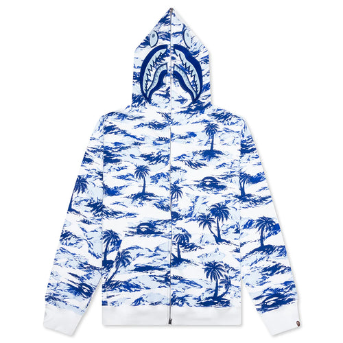 Palm Tree Camo Relaxed Fit Shark Full Zip Hoodie Blue